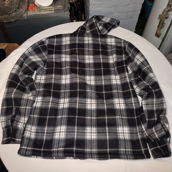 Hanton Black and White Plaid Fleece Sherpa Lined Zippered Hooded Jacket - Picture 12 of 12